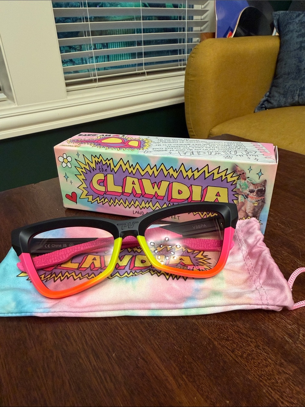 Pit Viper Sun Glasses - Clawdia- Black Frame with Pink, Yellow, Orange Gradient